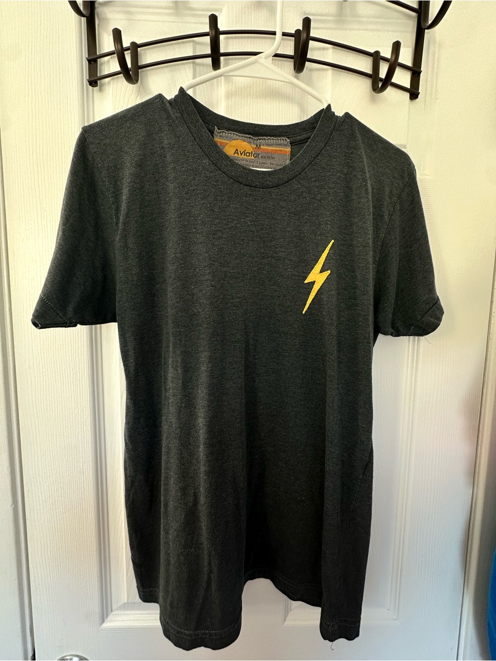 Aviator Nation Men's Black T-Shirt with Yellow Lightning Bolt- Medium- unisex-